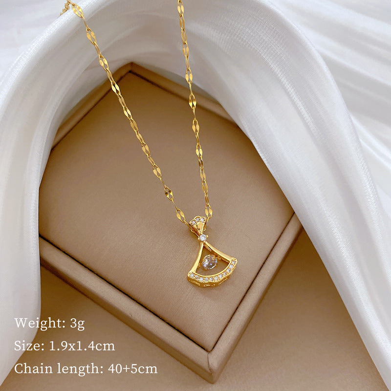 Elegante Collar con Colgante de Luna Geométrica de Lujo para Mujeres y Hombres, Cadena Delicada de Acero Inoxidable para Clavícula con Incrustaciones de Pedrería