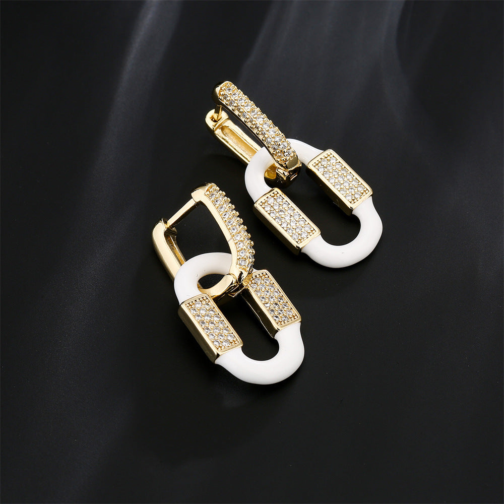 Minimalist Geometric Earrings in Copper with 18K Gold Plating and Micro-Paved Zirconia
