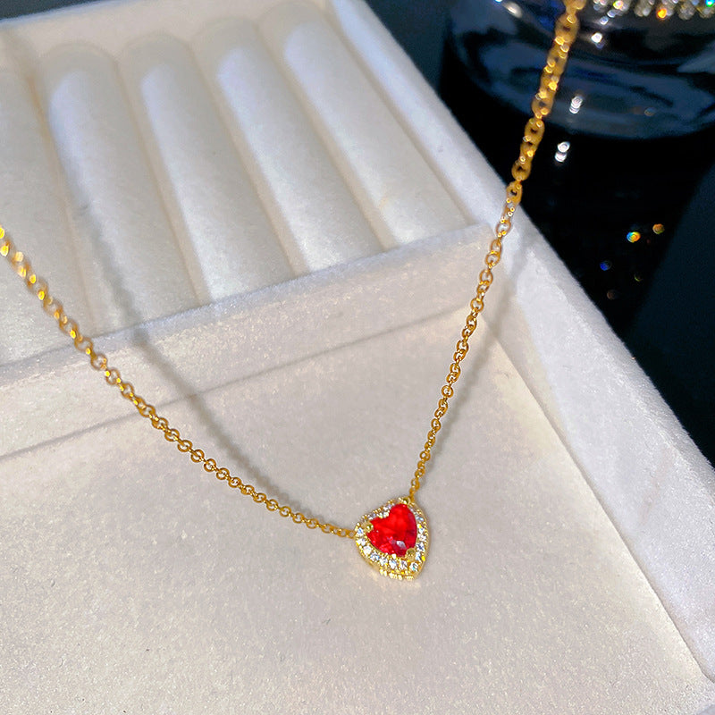 Vintage Geometric Heart Titanium Steel Plated Necklace with Cubic Zirconia Inlay