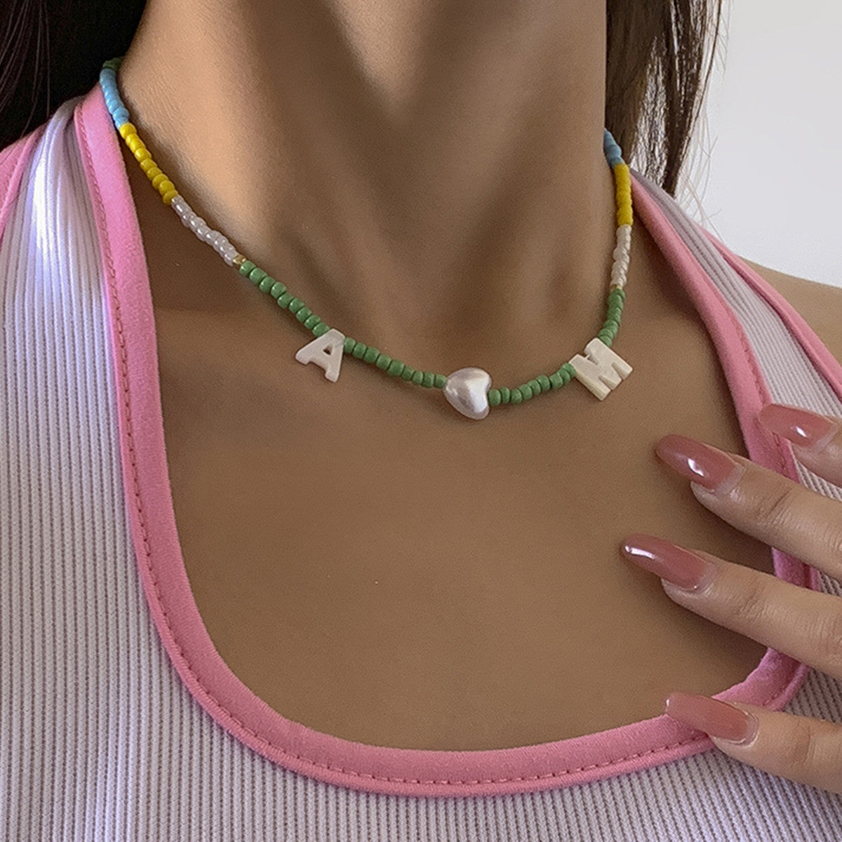 Vintage Bohemian Letter Pearl Shell Plated Necklace Snake Chain Women's Jewelry