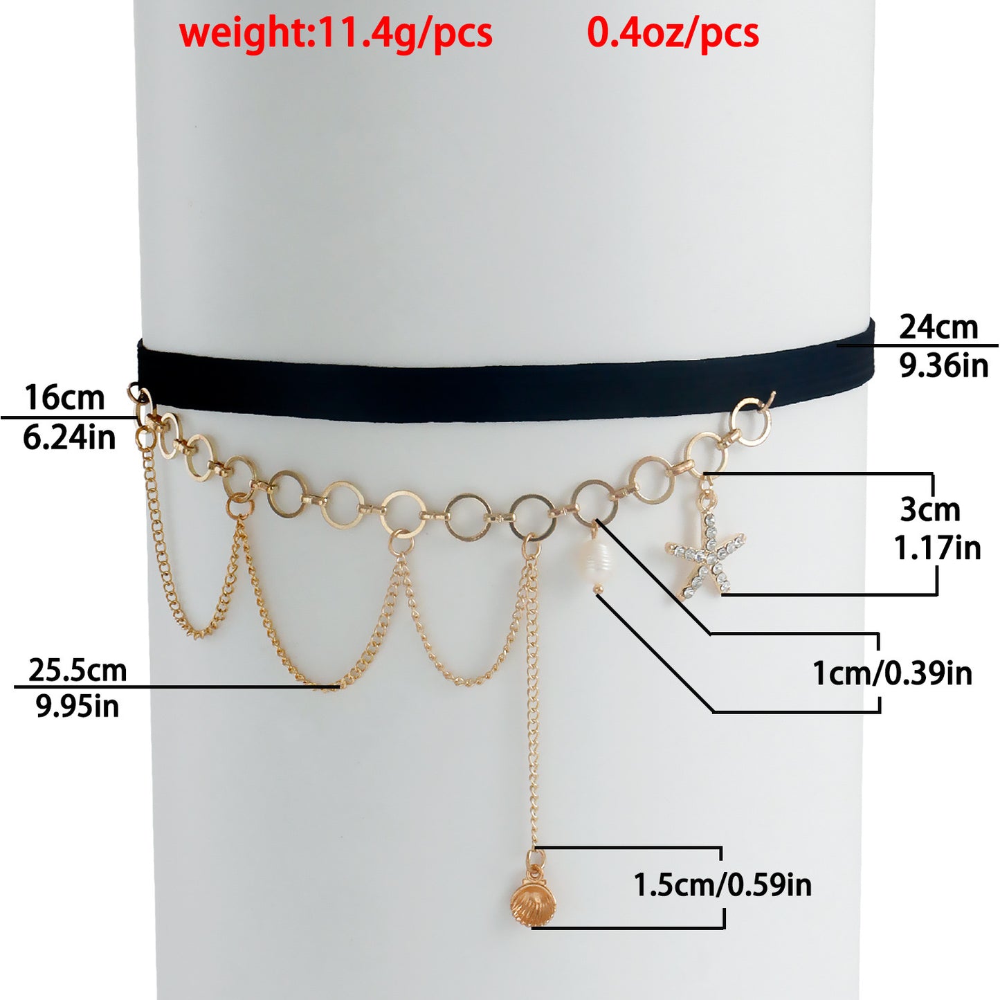 Geometric Starfish and Seashell Pendant Freshwater Pearl Elastic Leg Chain for Women
