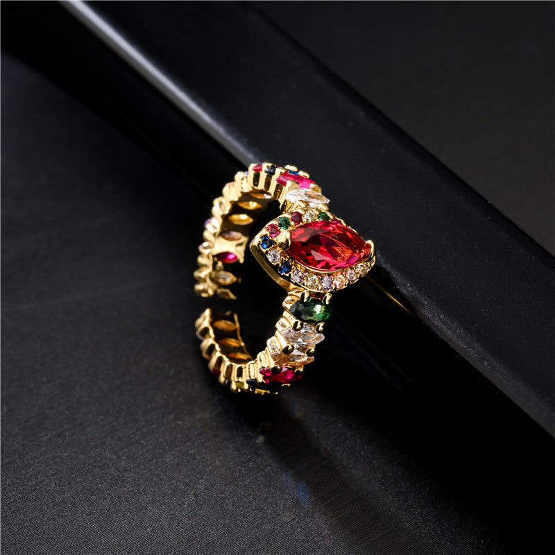 Geometric Micro-Inlay Crystal Cubic Zirconia Brass Gold Plated Ring for Women