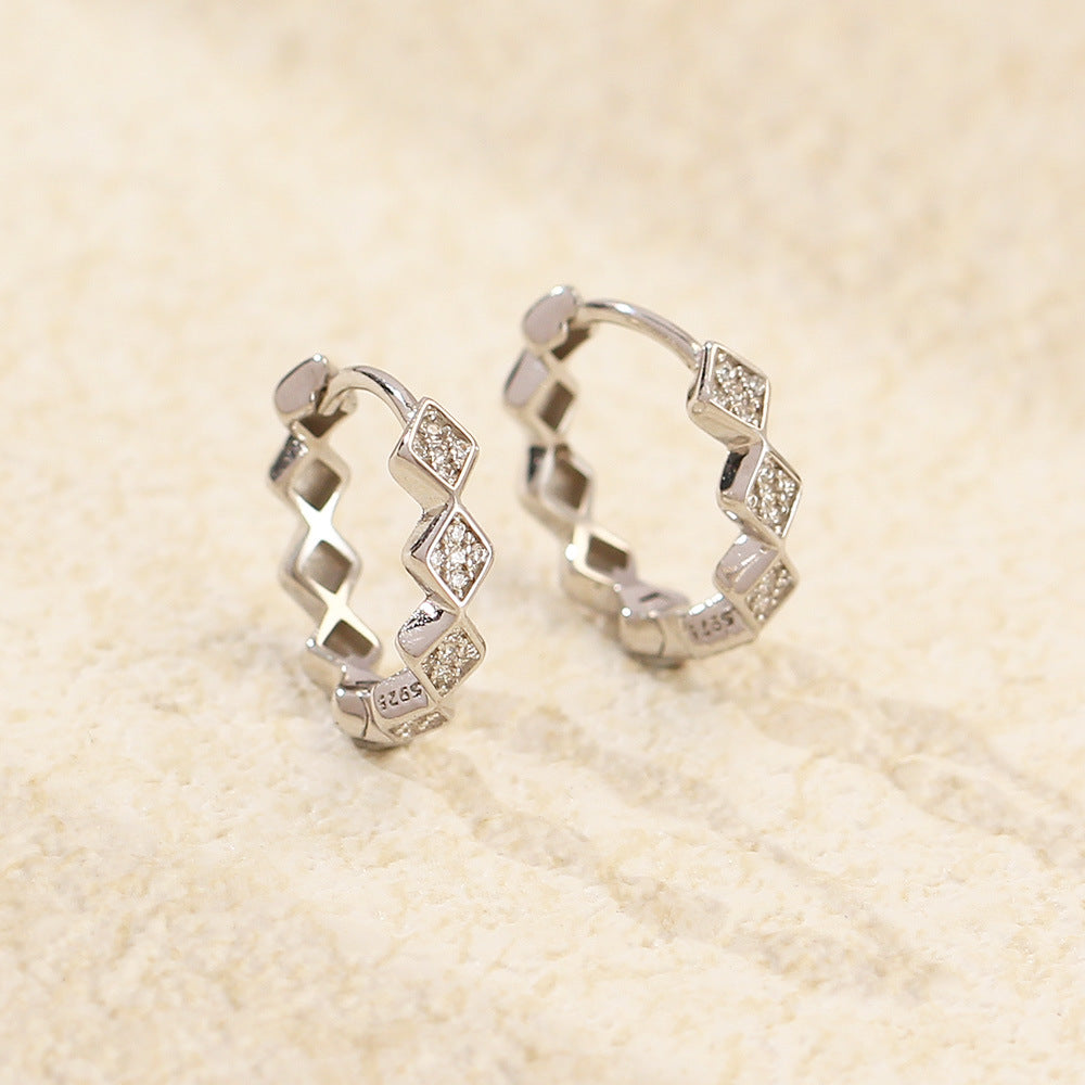 Luxury Elegant Geometric Square 925 Sterling Silver Plated Cubic Zirconia Hoop Earrings for Women