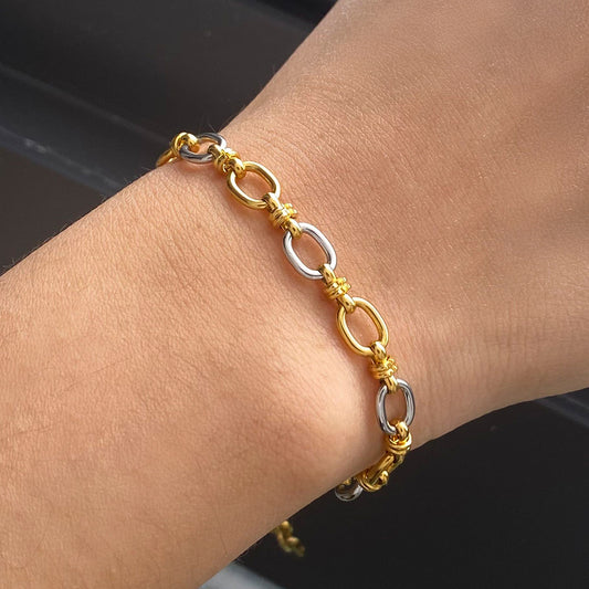 Elegant 18K Gold Plated Geometric Titanium Steel Necklace and Bracelet Set for Women