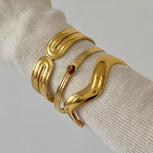 18K Gold Plated Geometric Stainless Steel Open Cuff Bracelet