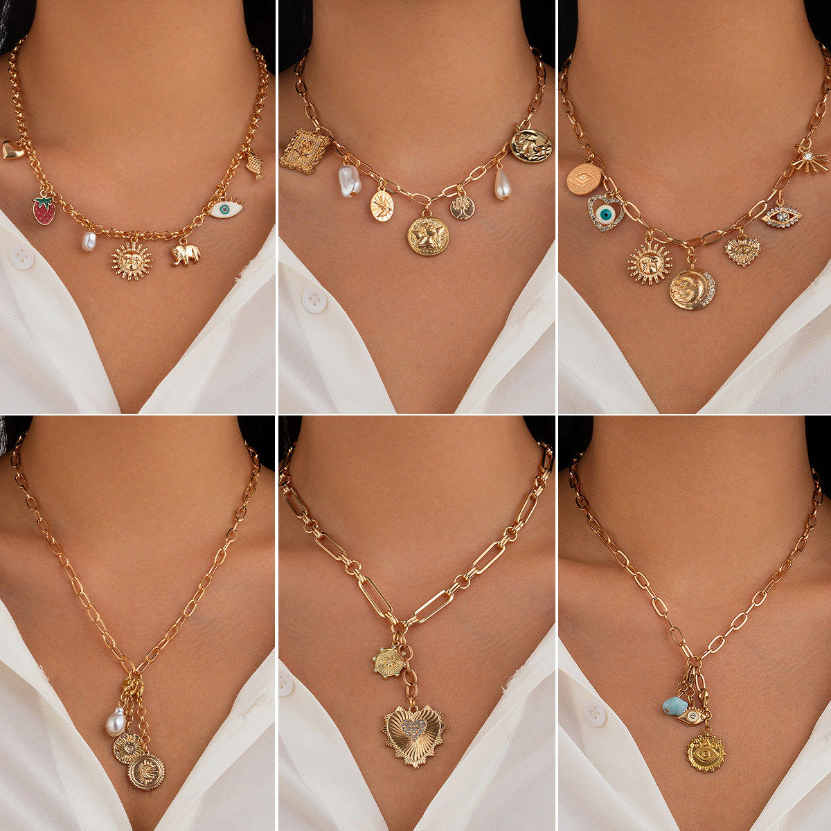 Collana Pendente a Cuore a Frutta in Metallo Minimalista Tonalità Fredda con Dettagli a Frange per Donna