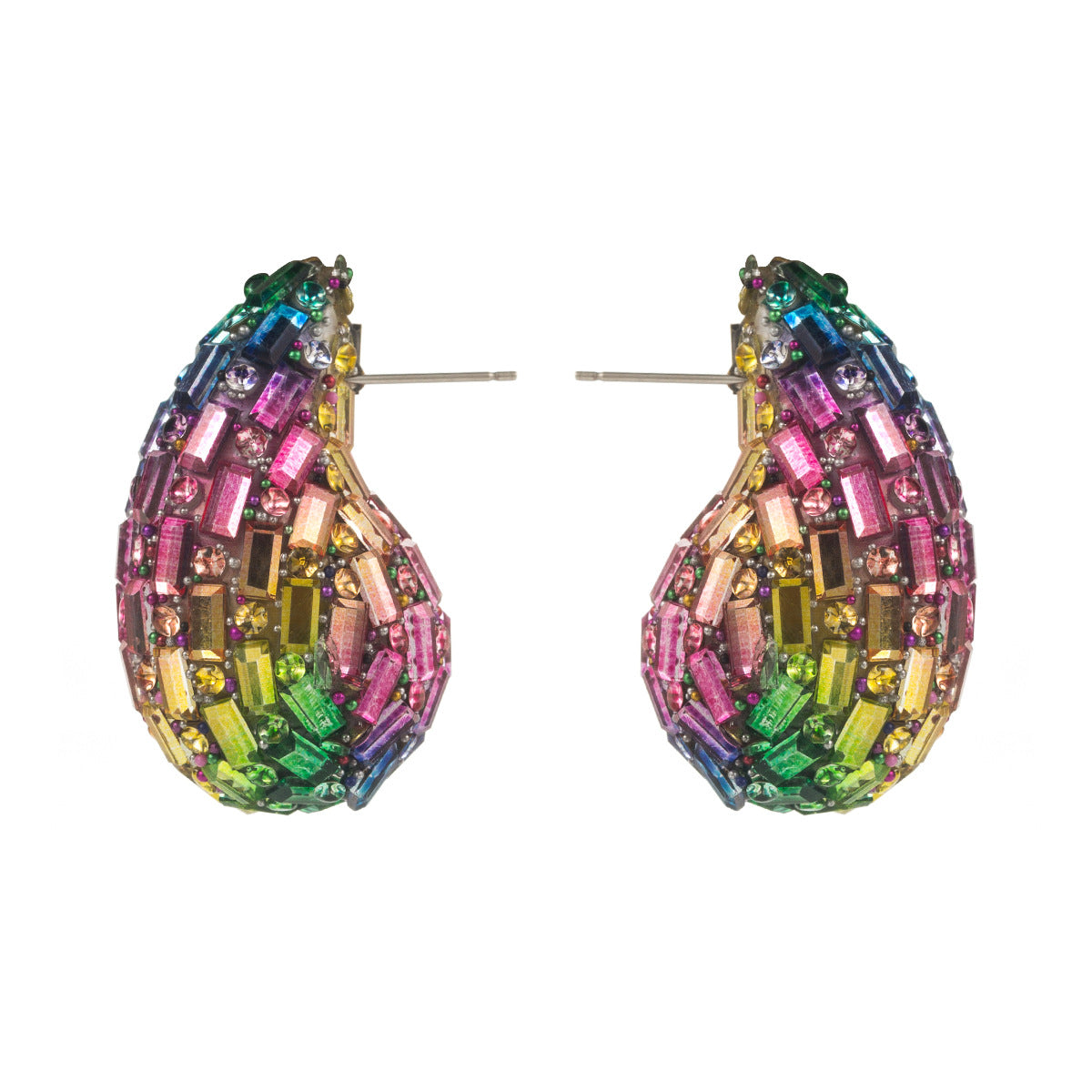Pendientes de aleación con forma de lágrima, diseño artístico vintage, incrustaciones de diamantes de imitación y diseño de color degradado