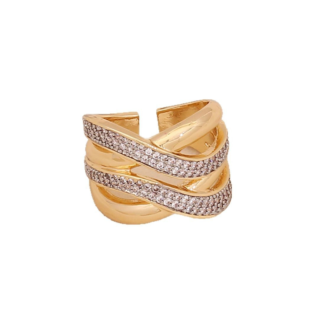 Geometric Heart-Shaped Copper Ring with Zircon Inlay for Women