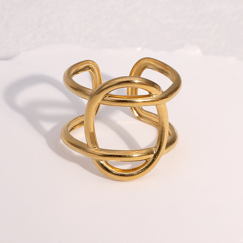 Minimalist Vintage 18K Gold Plated Geometric Open Ring Stainless Steel Jewelry for Women