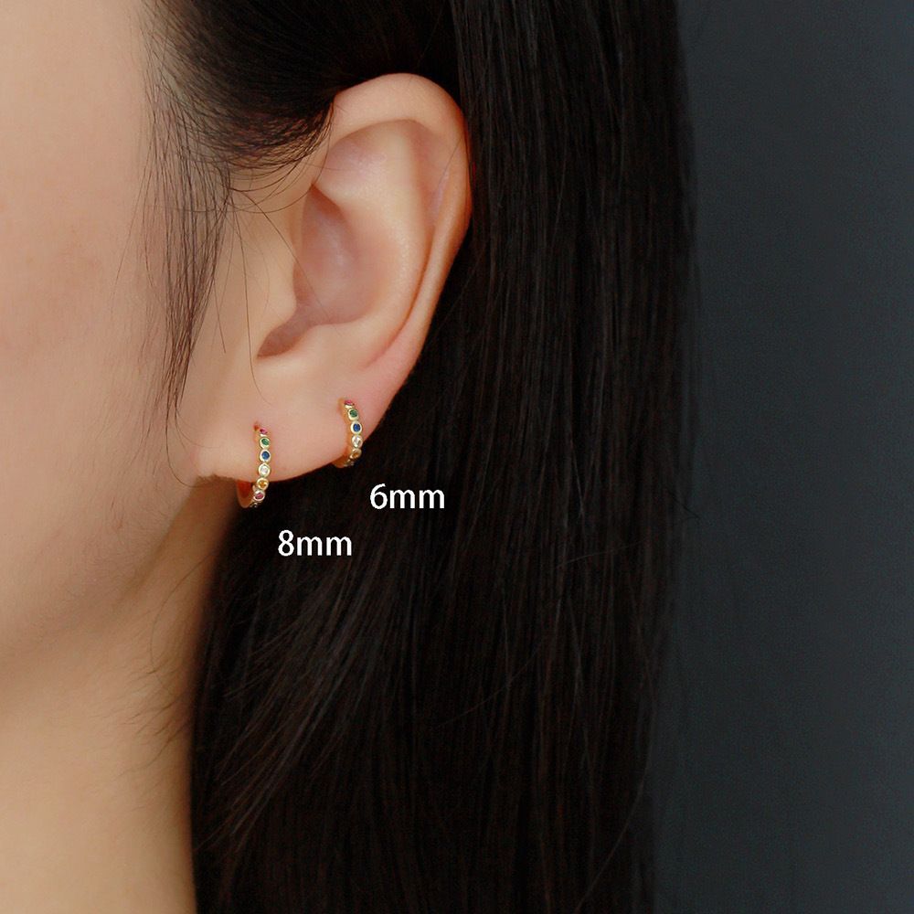 Minimalist 925 Sterling Silver Geometric Round Hoop Earrings with Cubic Zirconia Inlay for Women