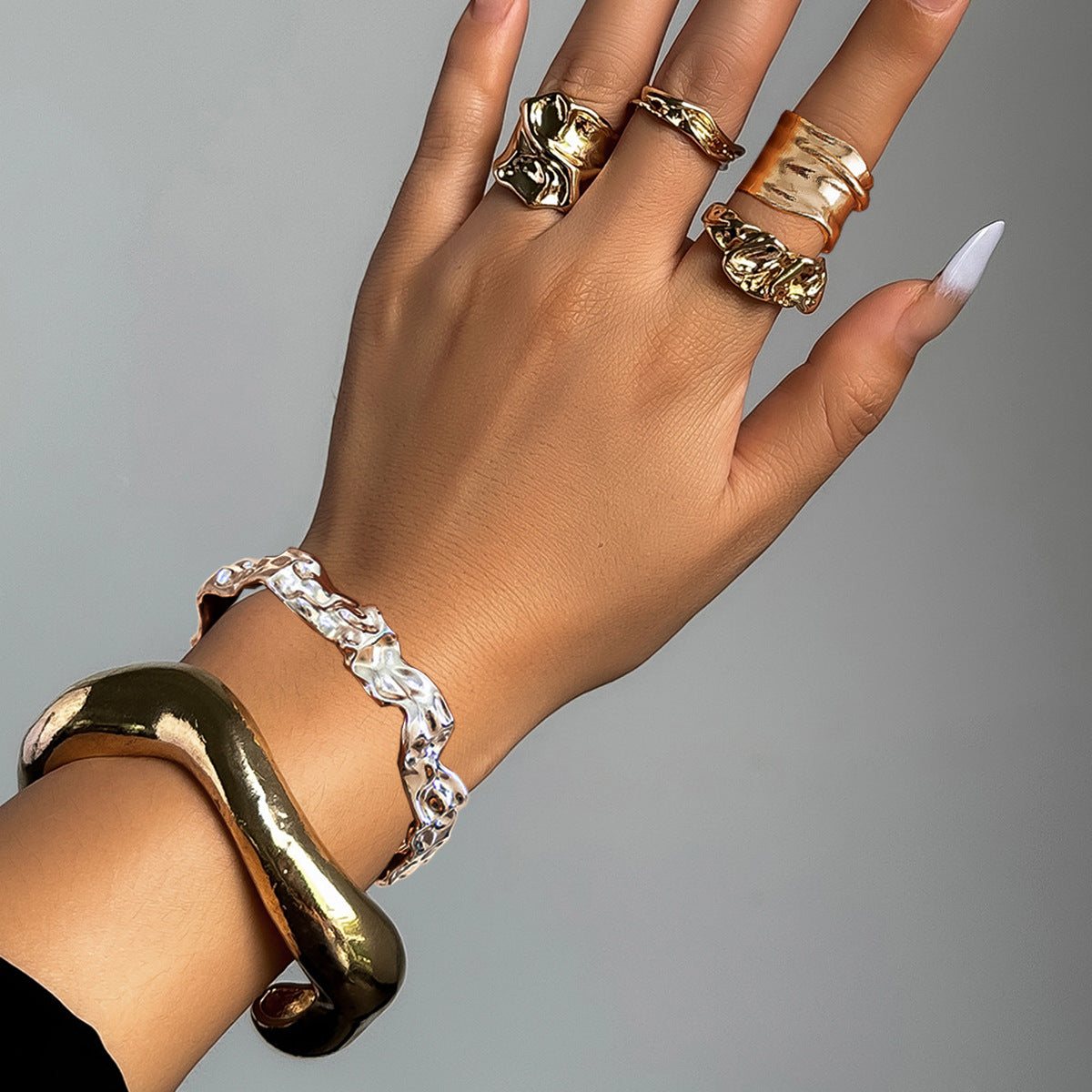 Irregular Textured Wrinkled Lava-Style Alloy Bracelet for Women with Electroplated Finish