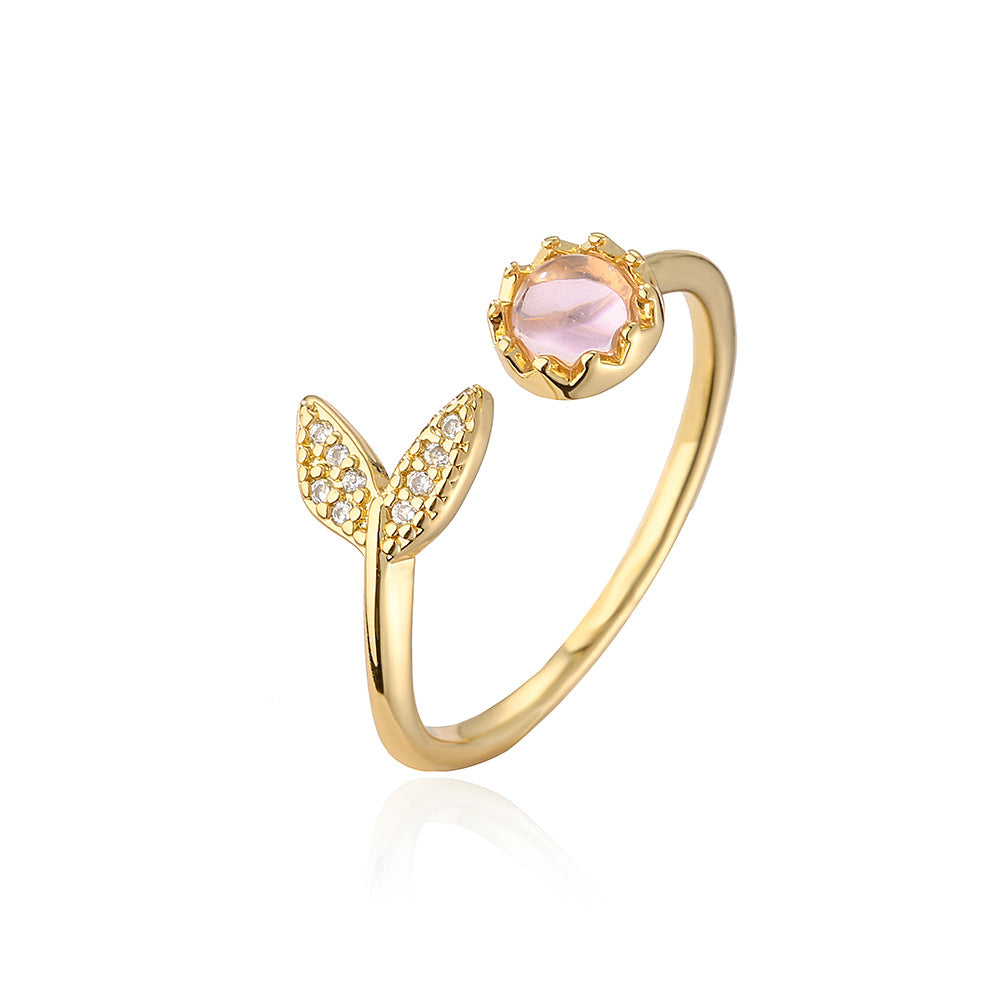 Minimalist Geometric Open Ring for Women Made of Copper with 18K Gold Plating and Micro-Paved Zirconia