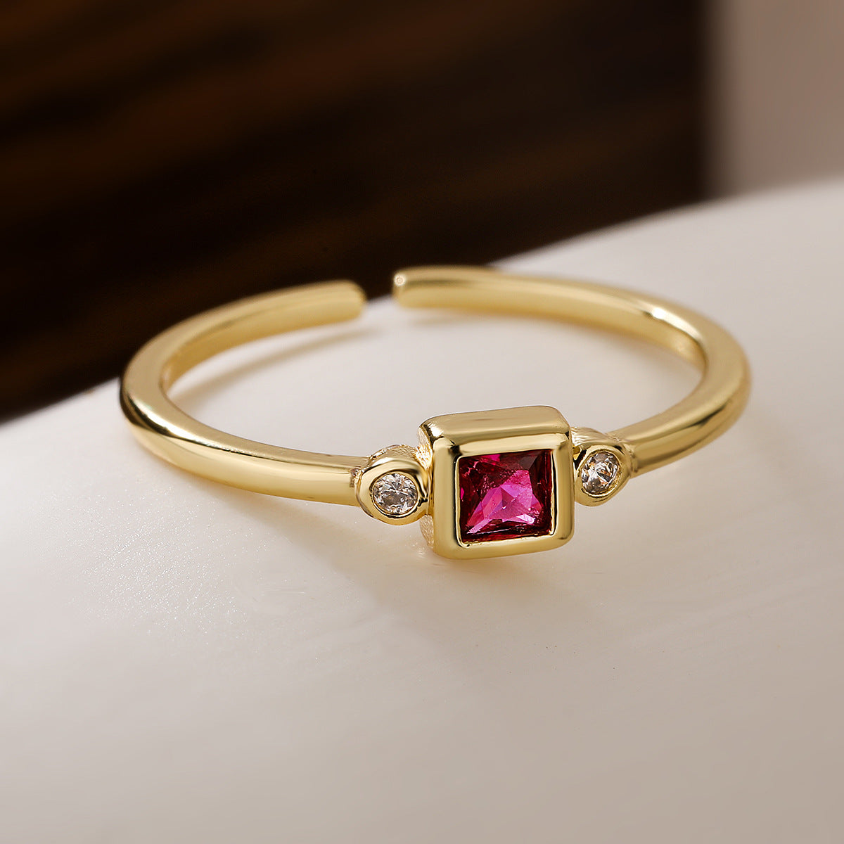 Minimalist Geometric Open-Ended Ring for Women in Brass with Real Gold Plating and Micro-Paved Zirconia