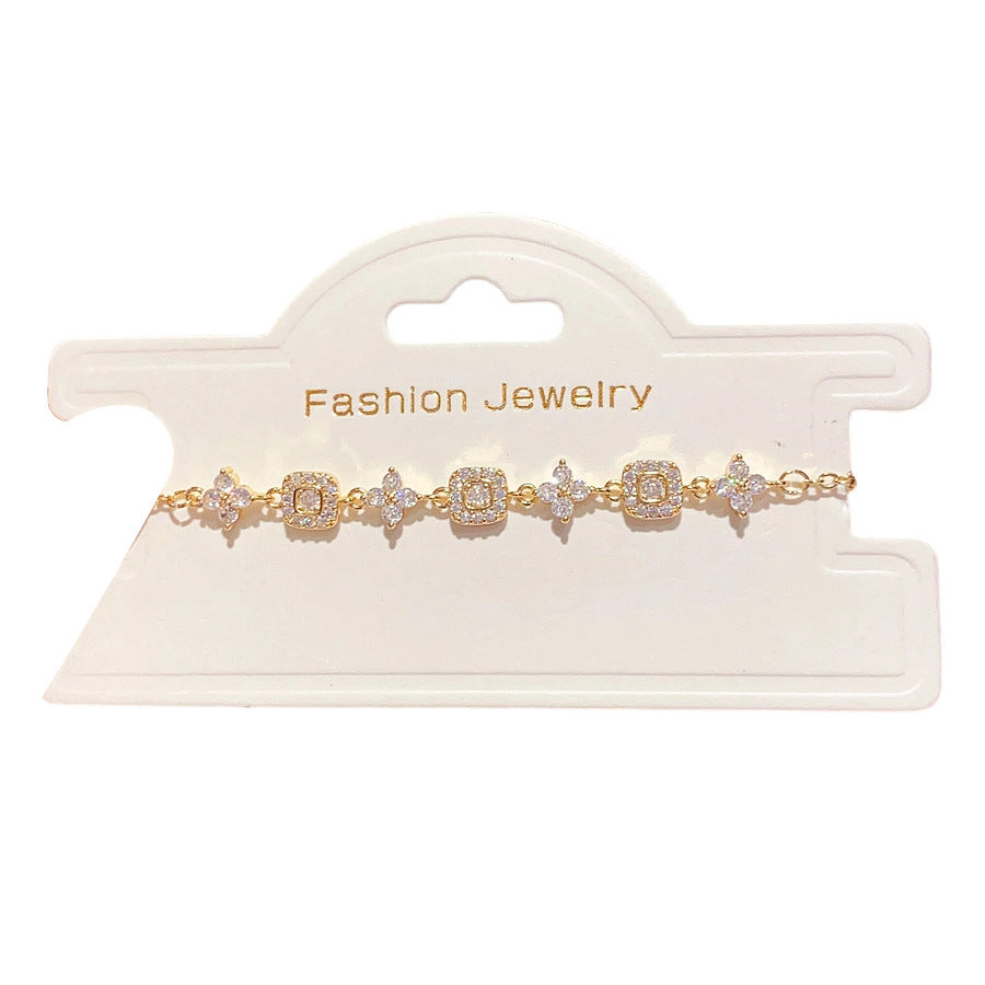 Vintage Elegant 18K Gold Plated Brass Floral Rhinestone Bracelet for Women