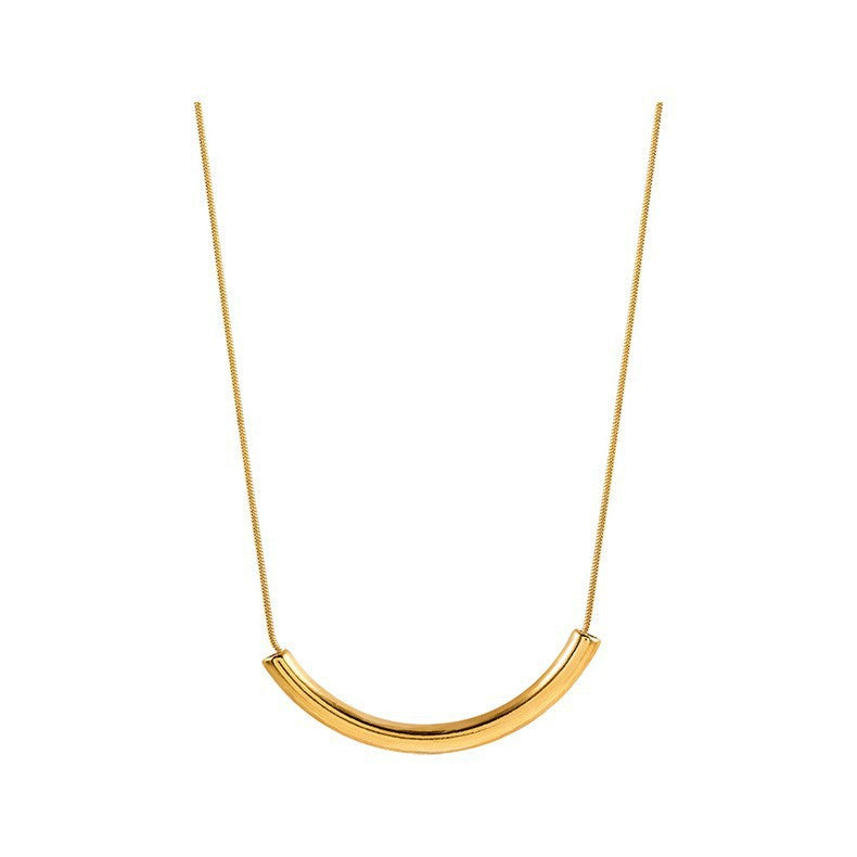 Minimalist Smiling Curve Pendant Necklace in Titanium Steel with Plated Finish, Snake Chain, Unisex Geometric Locket Jewelry