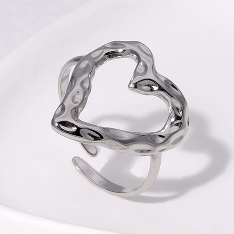 Anello regolabile in acciaio inossidabile placcato oro 18 carati a forma di cuore, stile minimalista, per donna