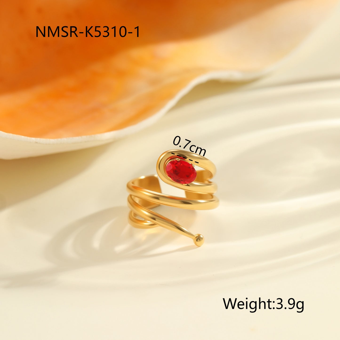 Anello da donna minimalista geometrico in acciaio al titanio con intarsio in zircone rosso regolabile a fascia aperta