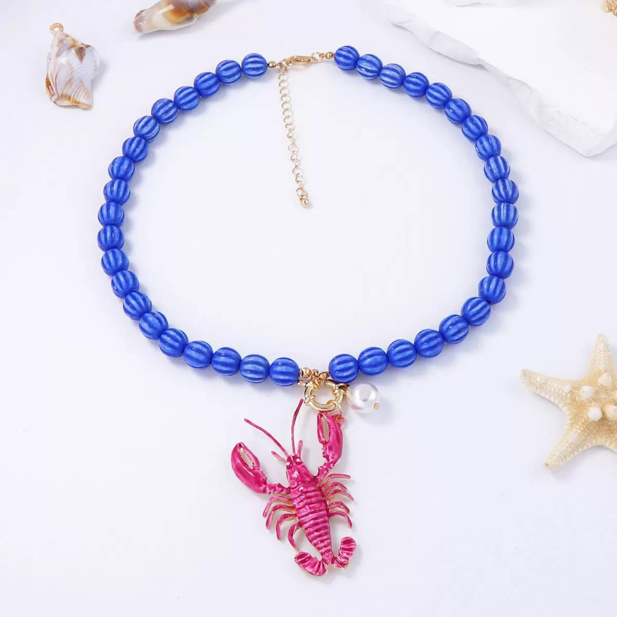 Collana Minimalista con Ciondolo a Gamberetto in Lega e Catenina a Sfera per Abbigliamento Casual Unisex