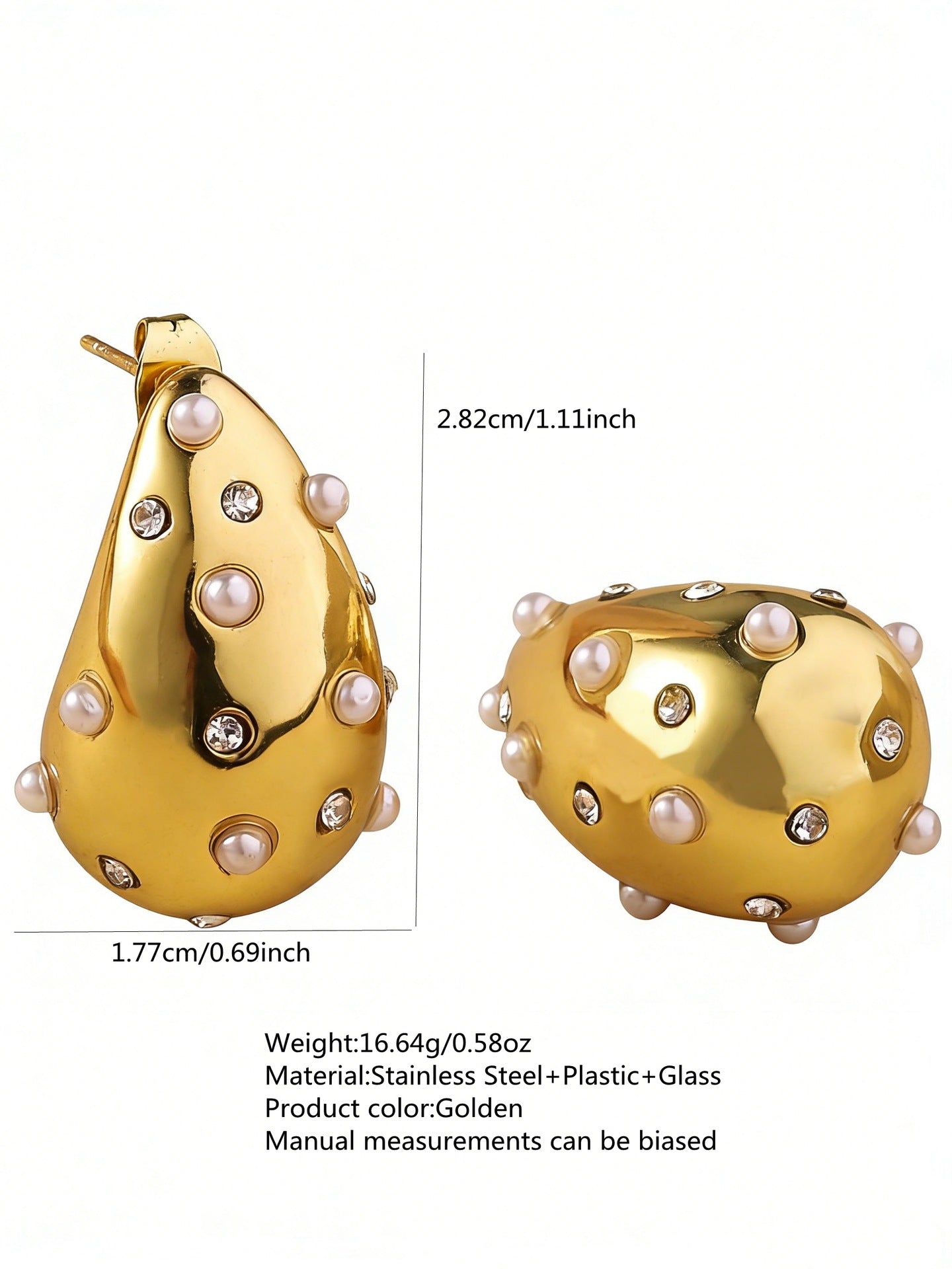 Orecchini di lusso in Acciaio Inossidabile con Perle, Placcati Oro 18K, a Goccia Geometrica, Rotondi e Ovali