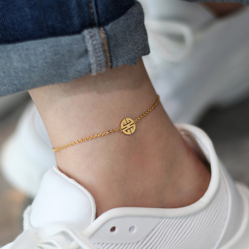 Cavigliera Minimalista Rotonda da Donna in Acciaio al Titanio Lucidato con Placcatura in Oro 18K, Resistente all'Ossidazione e Adatta alla Doccia