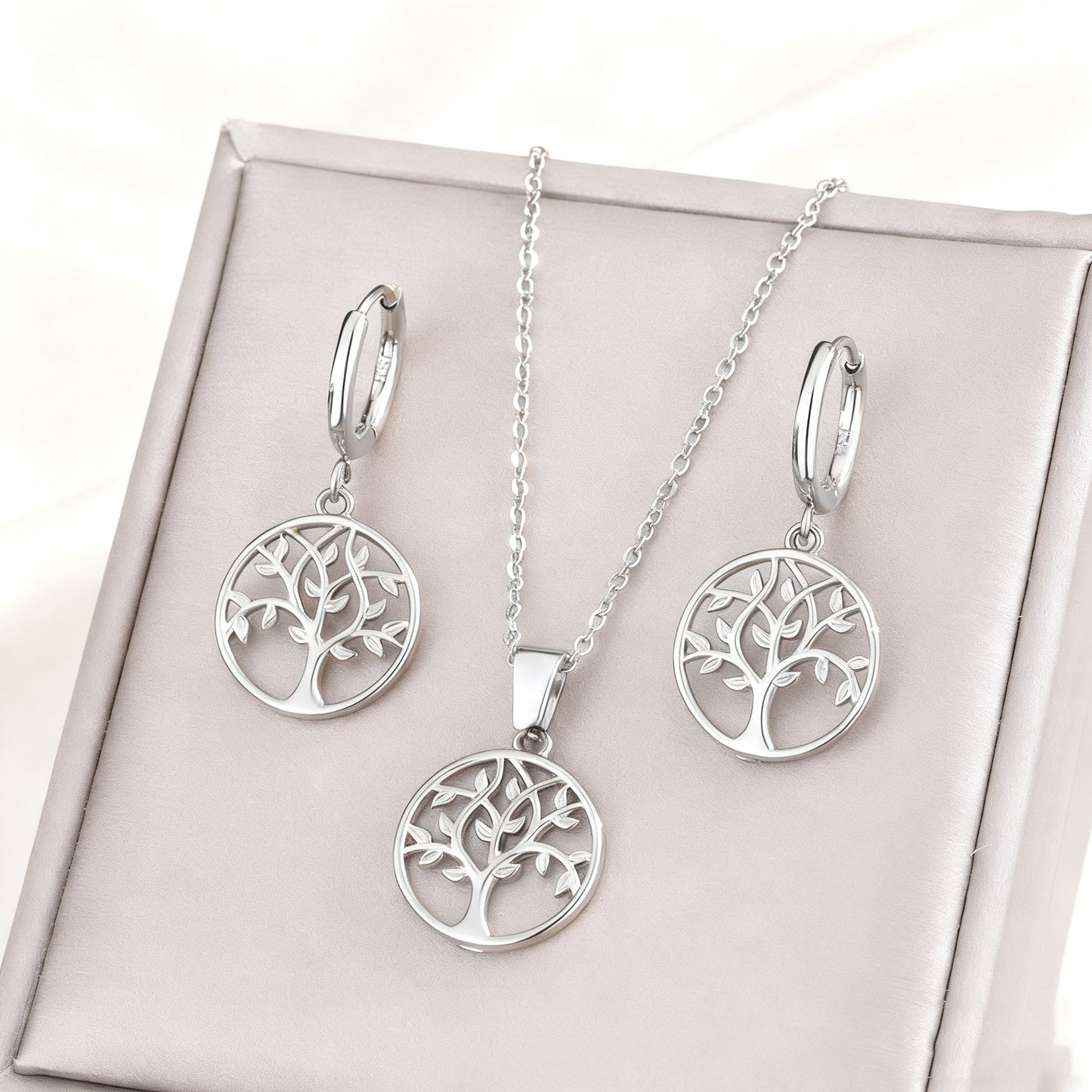 Minimalist Tree of Life Stainless Steel Plated Necklace and Earring Set for Women