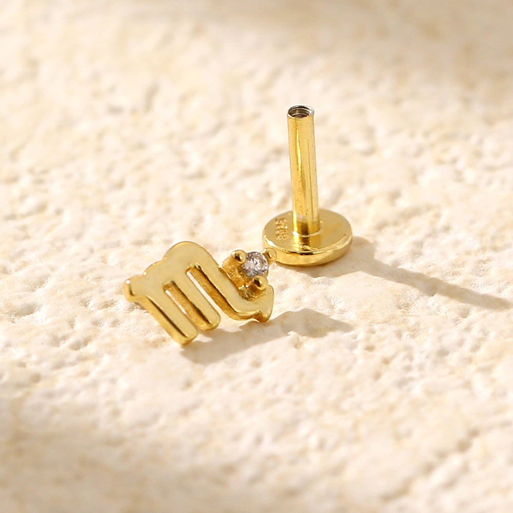 Minimalist S925 Sterling Silver Zodiac Flat Back Cartilage Earrings for Unisex
