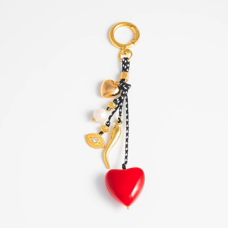 Macaron Color Heart Shape Alloy Plated Chain Bag Strap with Pearl Inlay