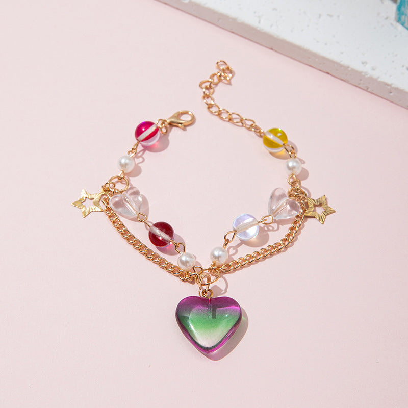 Braccialetto con fiocco e perline di cristallo fatto a mano per ragazze in stile principessa con materiale in resina e design a forma di stella