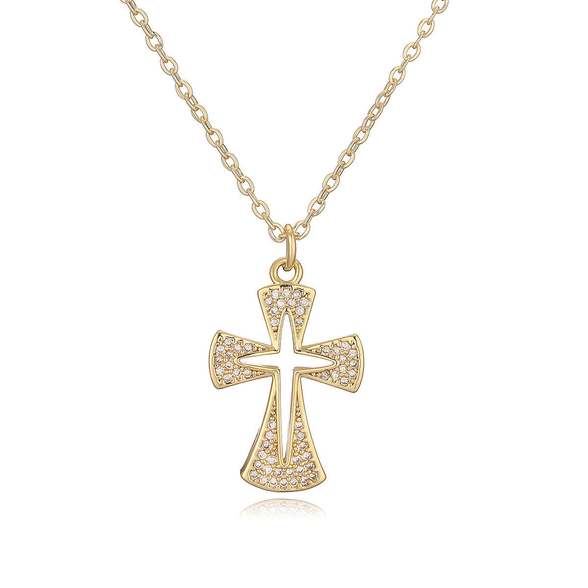 Minimalist Cross Pendant Necklace for Women with Copper Base and 18K Gold Plating, Micro-Pave Zirconia, Geometric Design Locket Chain