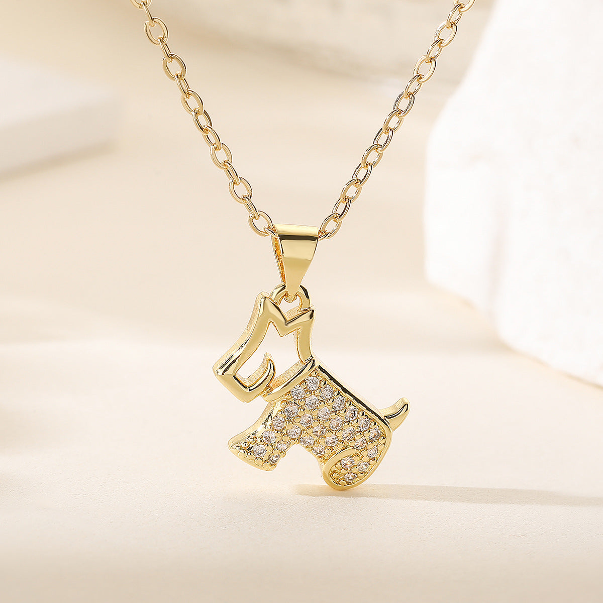 Minimalist 18K Gold Plated Brass Cubic Zirconia Animal Pendant Necklace