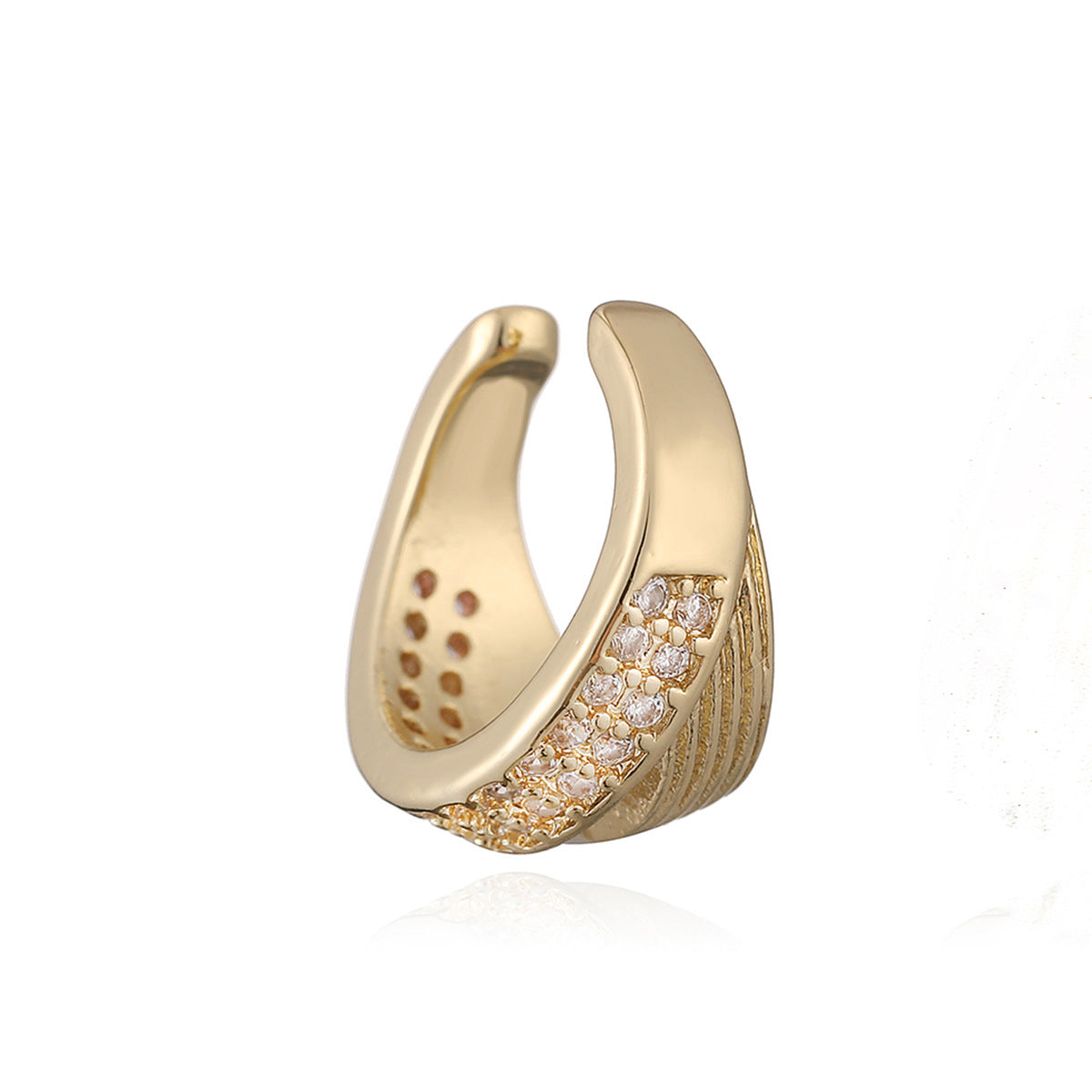 Minimalist Luxury 18K Gold Plated Brass Geometric Micro-Inlay Cubic Zirconia U-Shape Clip-On Earrings for Women