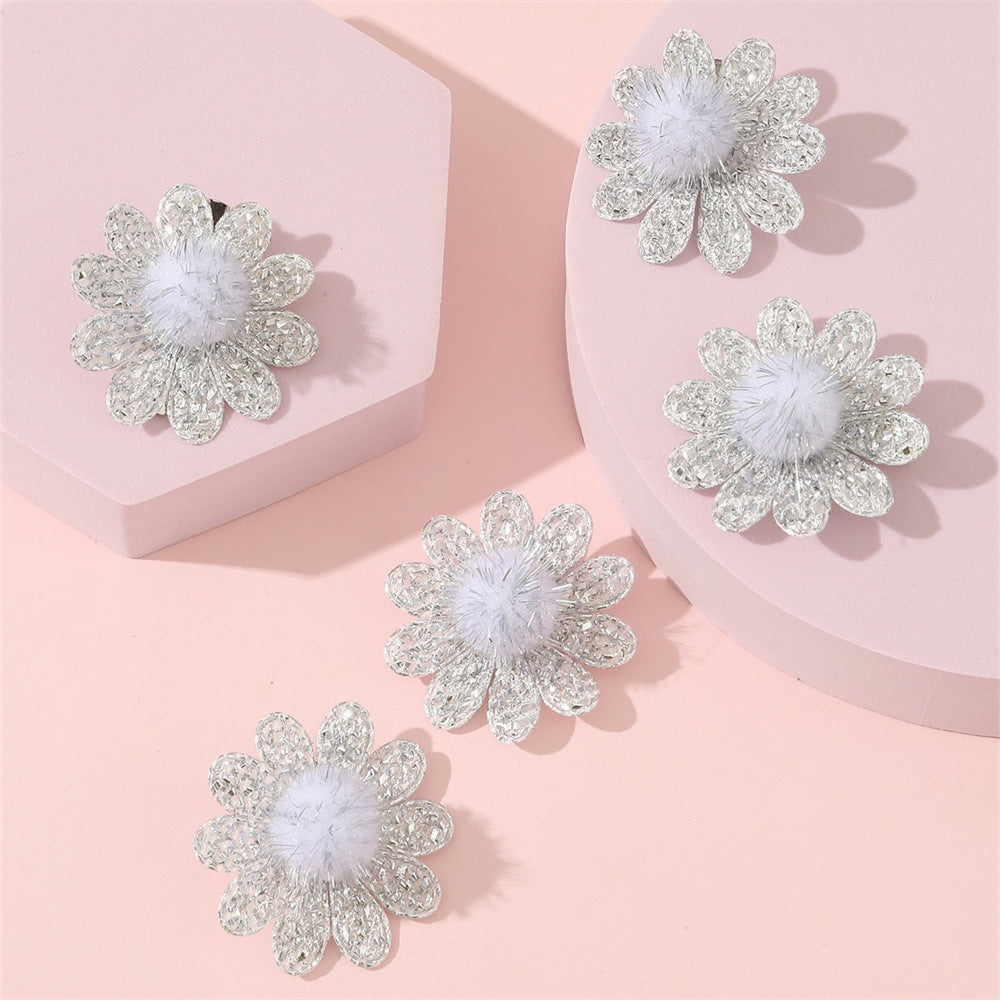 Fermaglio per Capelli Minimalista per Bambini con Paillettes, Perline di Cristallo e Fiore a Pompon