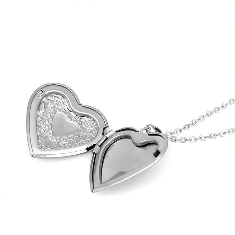 Charm Heart-Shaped Opening Photo Locket Pendant Necklace for Women in Stainless Steel with Plated Finish