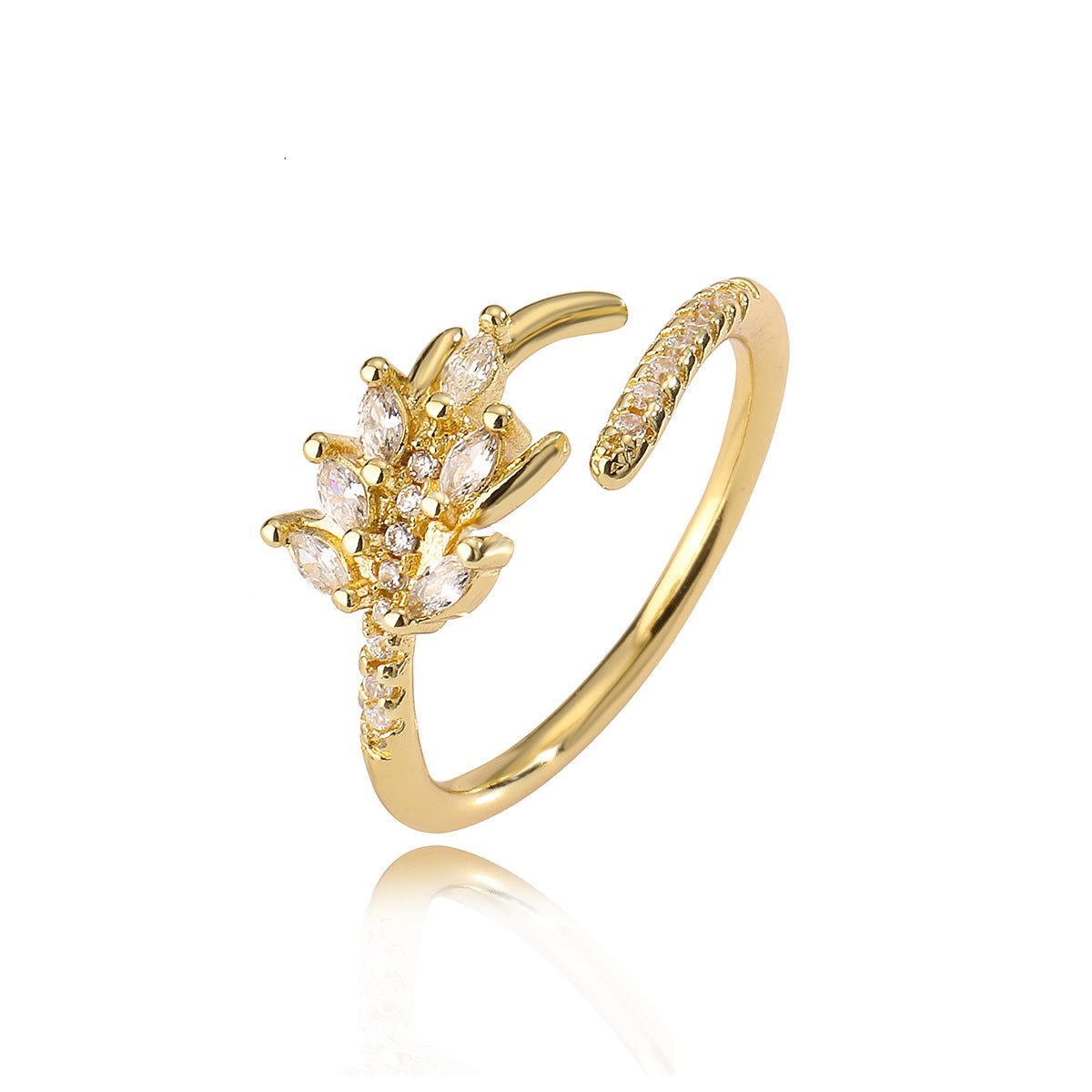 Minimalist Geometric Open Ring for Women in Brass with Real Gold Plating and Zircon Inlay