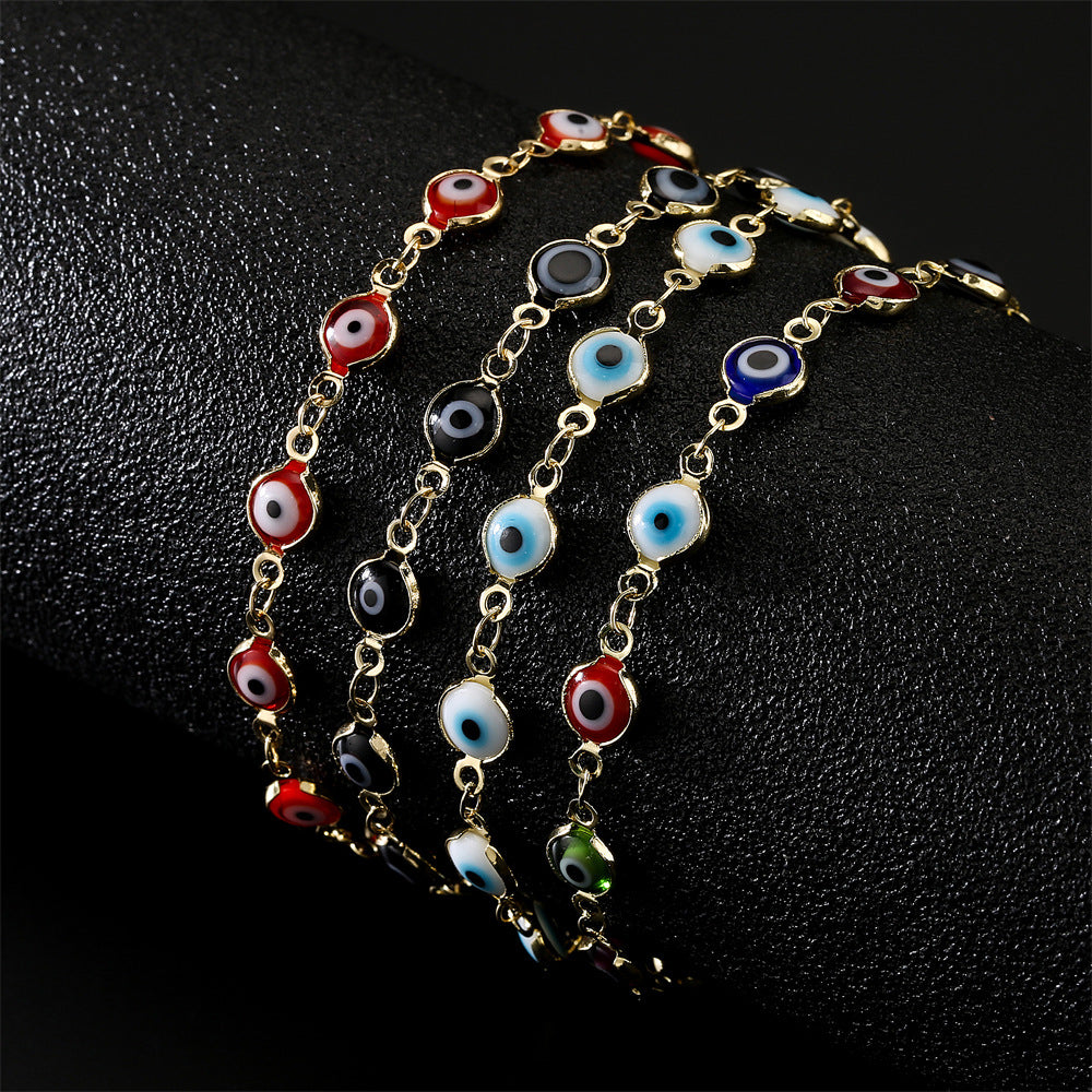 Bracciale da donna con occhio di Allah geometrico, realizzato in ottone placcato oro con intarsio in zirconi