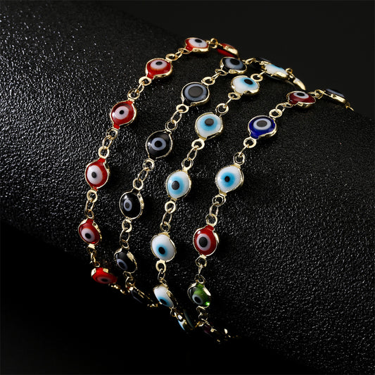 Pulsera geométrica de ojo turco para mujer de latón con baño de oro e incrustaciones de circonitas