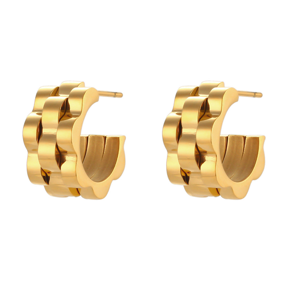 Minimalist Geometric Double-Layer C-Shaped Stainless Steel Hoop Earrings with Plated Finish