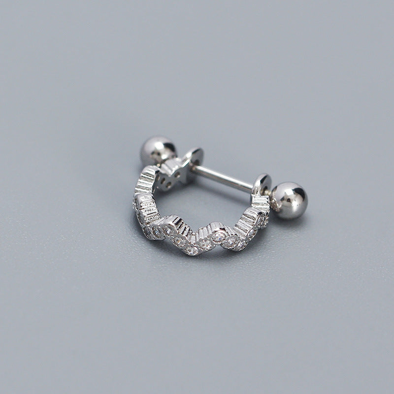 Sweet and Edgy Geometric Shape 925 Sterling Silver Cubic Zirconia Ear Cuff for Cartilage with Thick Post and Plated Finish