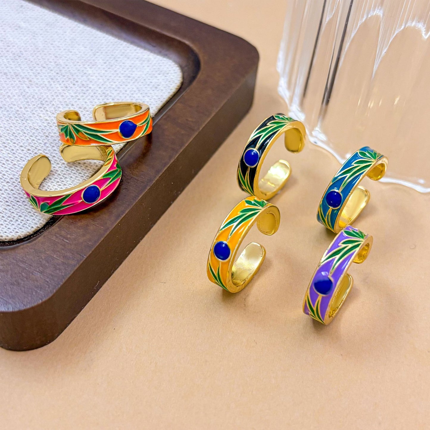 Sweet Floral Heart Gold Plated Brass Adjustable Ring for Women