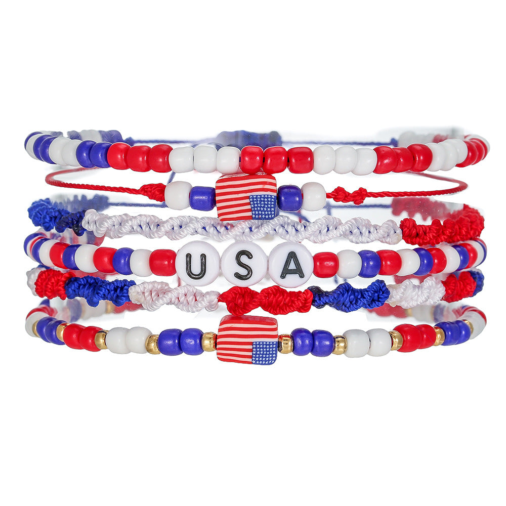 Personalized Geometric Round Resin Beaded Bracelet Unisex USA Flag