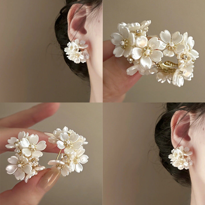 French Vintage Floral Pearl Stud Earrings for Women with 925 Sterling Silver Posts Elegant Minimalist Luxury Ear Jewelry