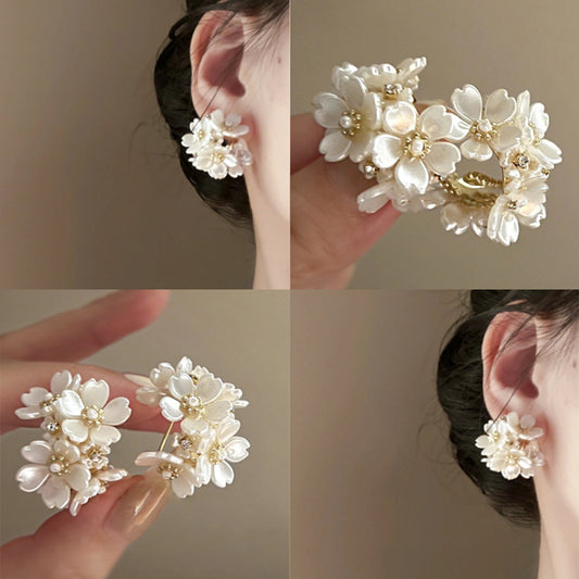 Orecchini a perno con perle a fiori vintage francesi da donna con perni in argento sterling 925, gioielli per l'orecchio eleganti minimalisti di lusso
