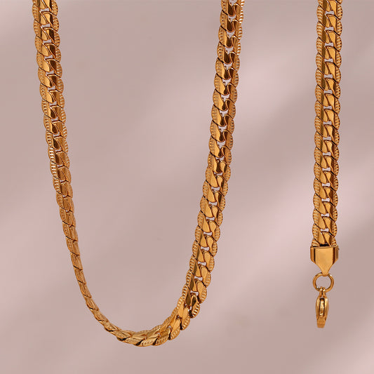 Collana da donna a catena cubana in acciaio inossidabile con design geometrico minimalista e placcatura in oro 18 carati