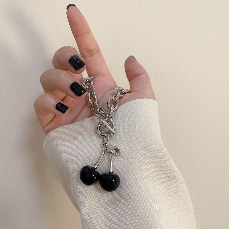 Minimalist Cherry-Shaped Titanium Steel Choker Necklace with Black Plating for Women and Men