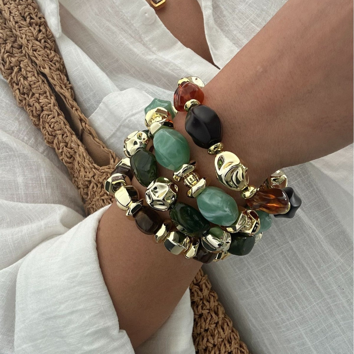 Vintage Elegant Geometric Gradient Acrylic Plated Necklace and Bracelet Set for Women