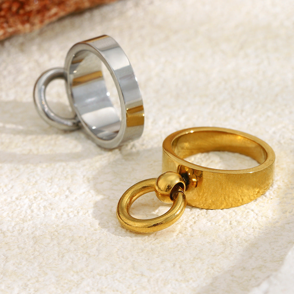 Anello rotondo geometrico in acciaio inossidabile placcato oro 18 carati minimalista da donna
