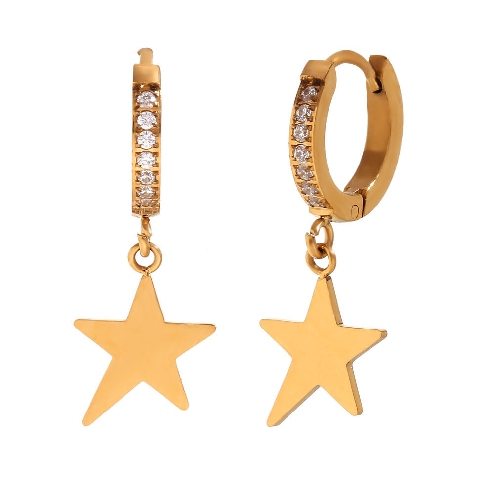 Pendientes de Acero Inoxidable con Estrella Geométrica Minimalista, Baño de Oro de 18K y Circonitas Microengastadas