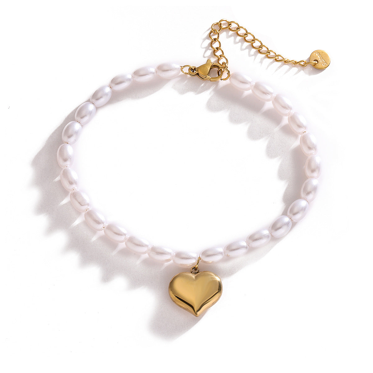 Minimalist Heart-Shaped Titanium Steel Bracelet with 18K Gold Plating and Pearl Accents for Women