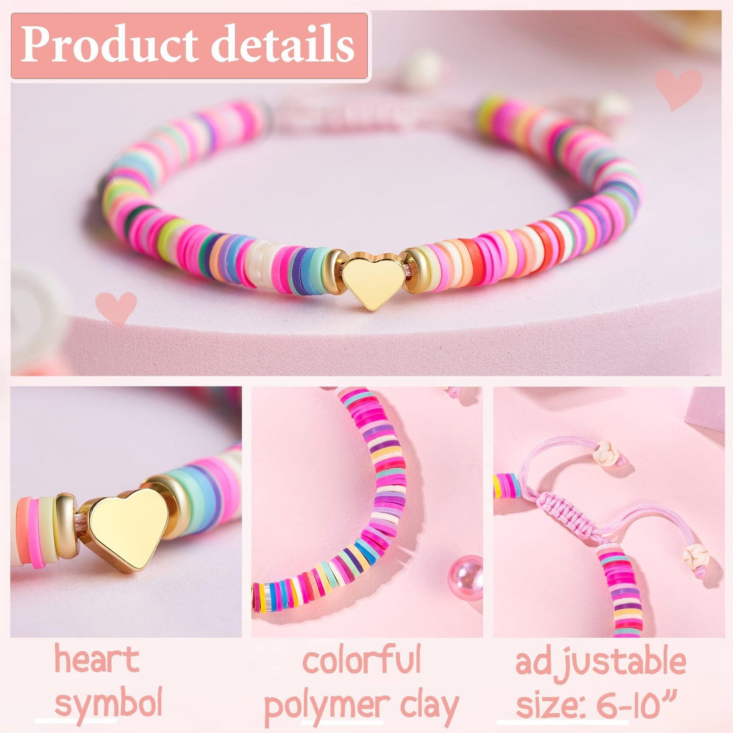 Bohemian Handmade Woven Heart Cross Resin Charm Bar Bracelet