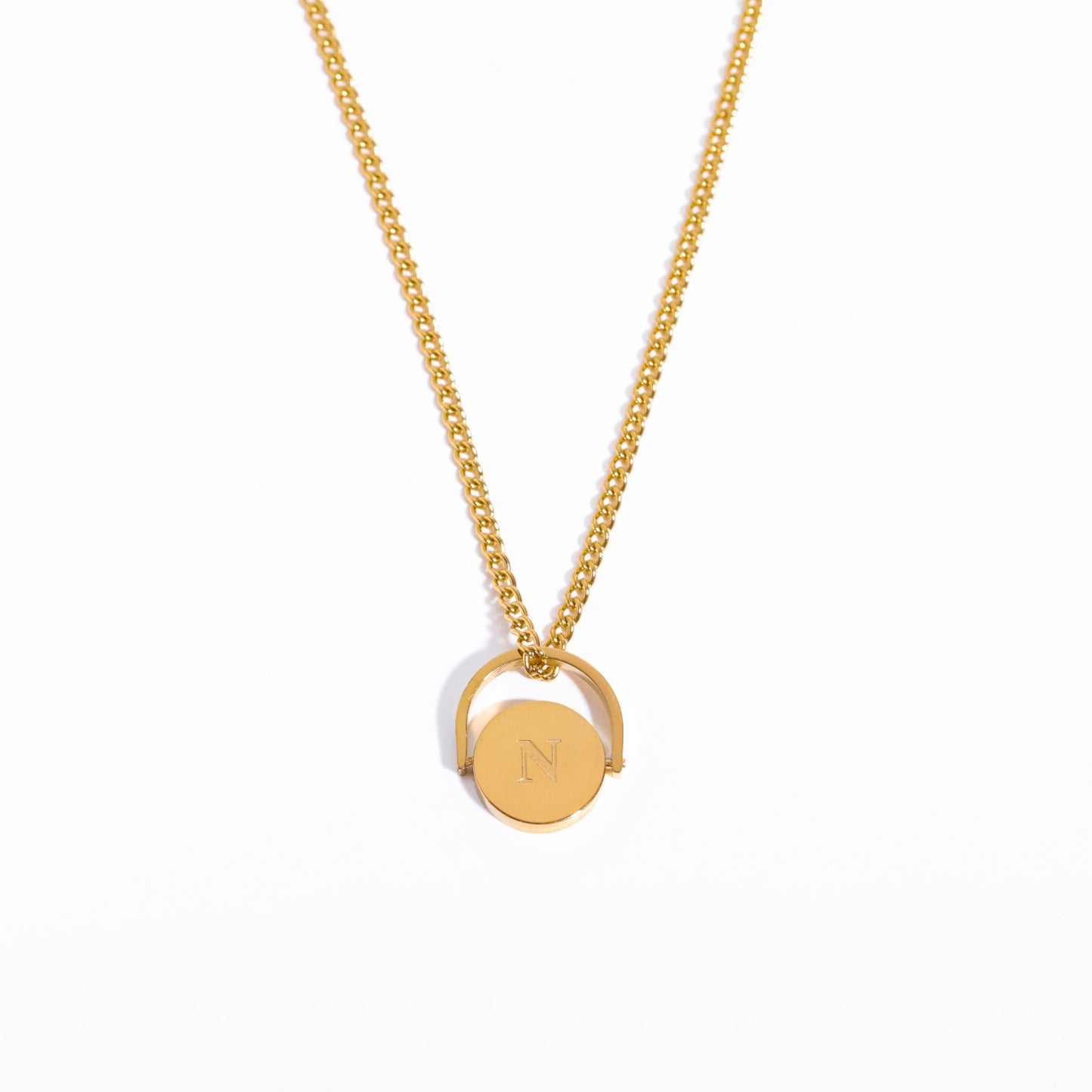 Minimalist Letter Shape Titanium Steel Pendant Necklace with Enamel Finish and Oval Stainless Steel Charm on O-Chain for Women
